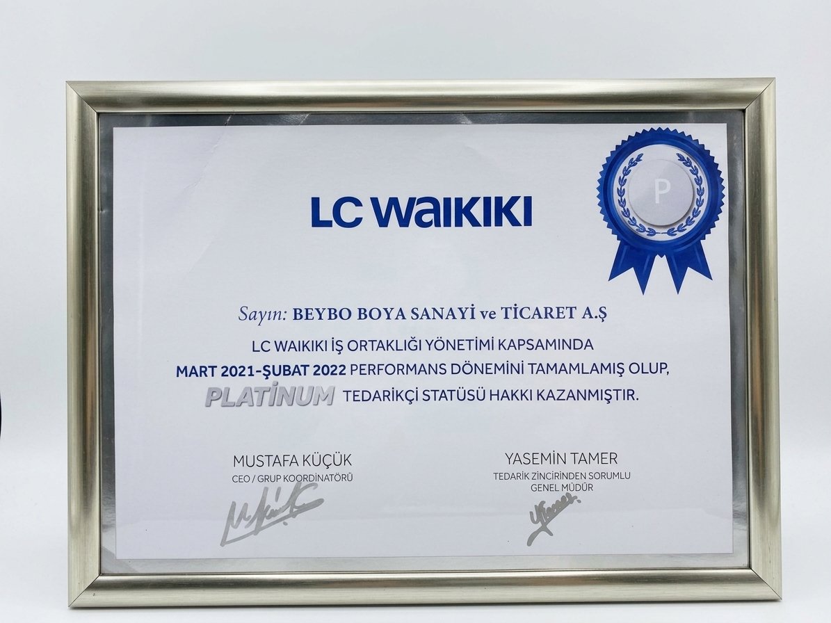 LC Waikiki Platinum Tedarikçi Belgesi 2021-2022
